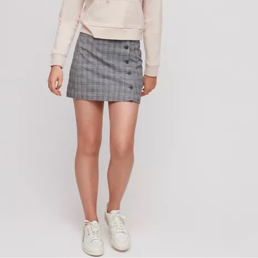Aritzia Sunday Best Grey Yuri Wool Blend Plaid Mini A Line Cotagecore Skirt Sz 4